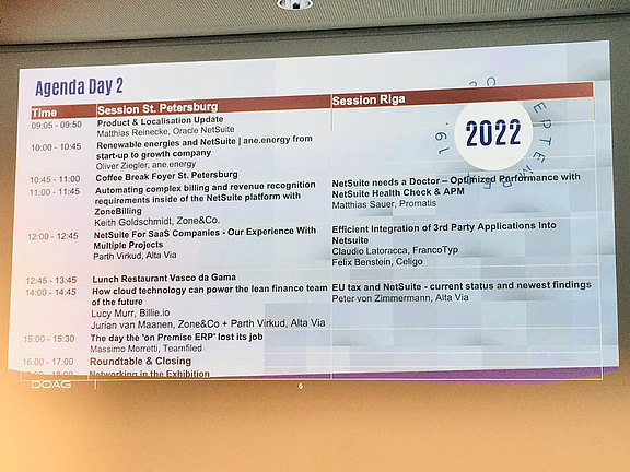 Die Agenda von Tag 2 der European NetSuite User Days auf einen Blick